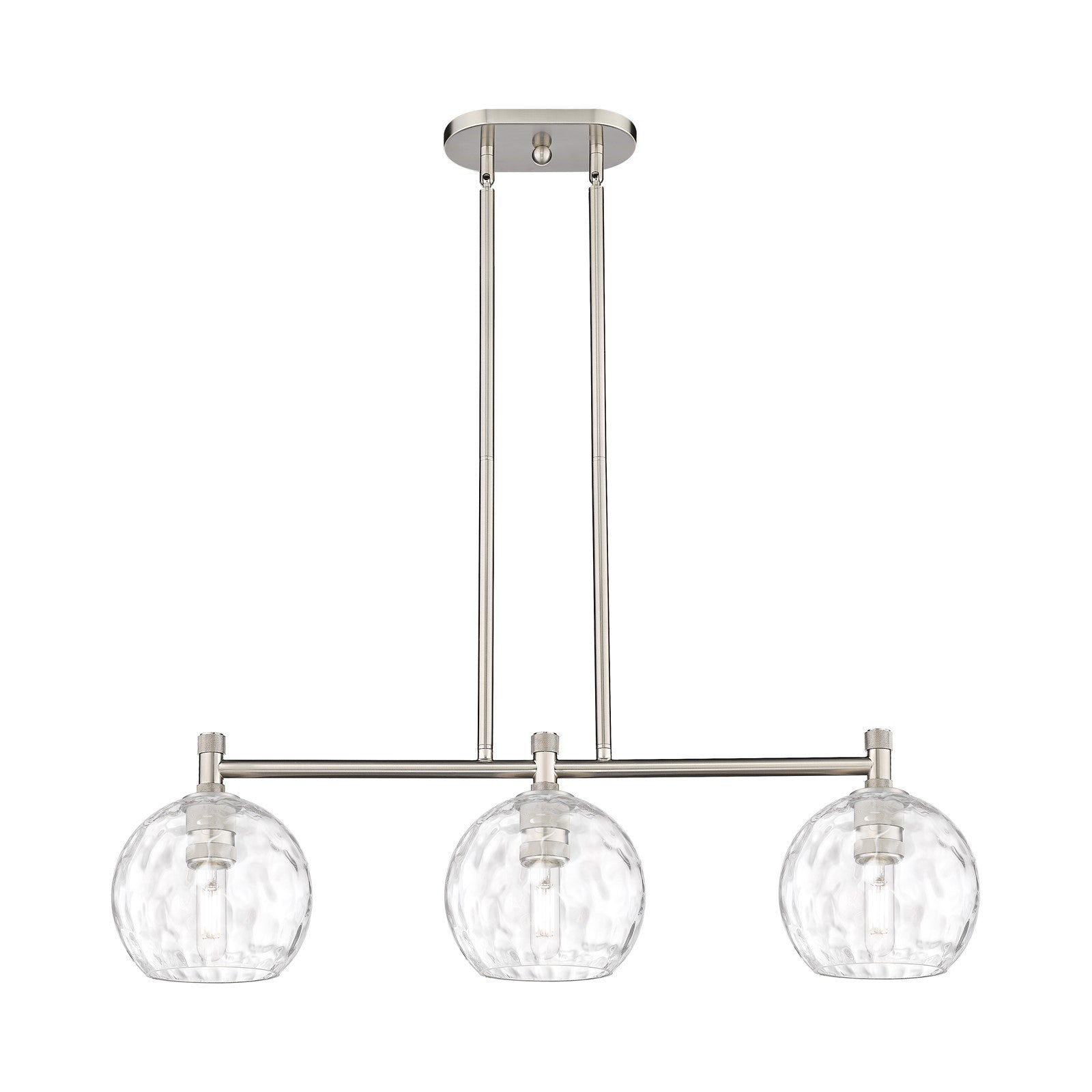 Innovations Athens Water Glass 35in 3-Light Island Light | Industrial Satin Nickel and Clear Water Glass | Kitchen Island | Model 434-3I-SN-G1215-8