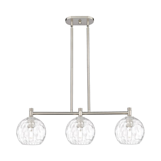 Innovations Athens Water Glass 35in 3-Light Island Light | Industrial Satin Nickel and Clear Water Glass | Kitchen Island | Model 434-3I-SN-G1215-8