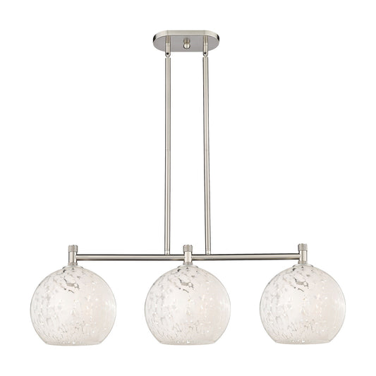 Innovations White Mouchette 37in 3-Light Island Light | Industrial Satin Nickel and White Glass | Kitchen Island | Model 434-3I-SN-G1216-10WM