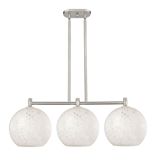 Innovations White Mouchette 39in 3-Light Island Light | Industrial Satin Nickel and White Glass | Kitchen Island | Model 434-3I-SN-G1216-12WM