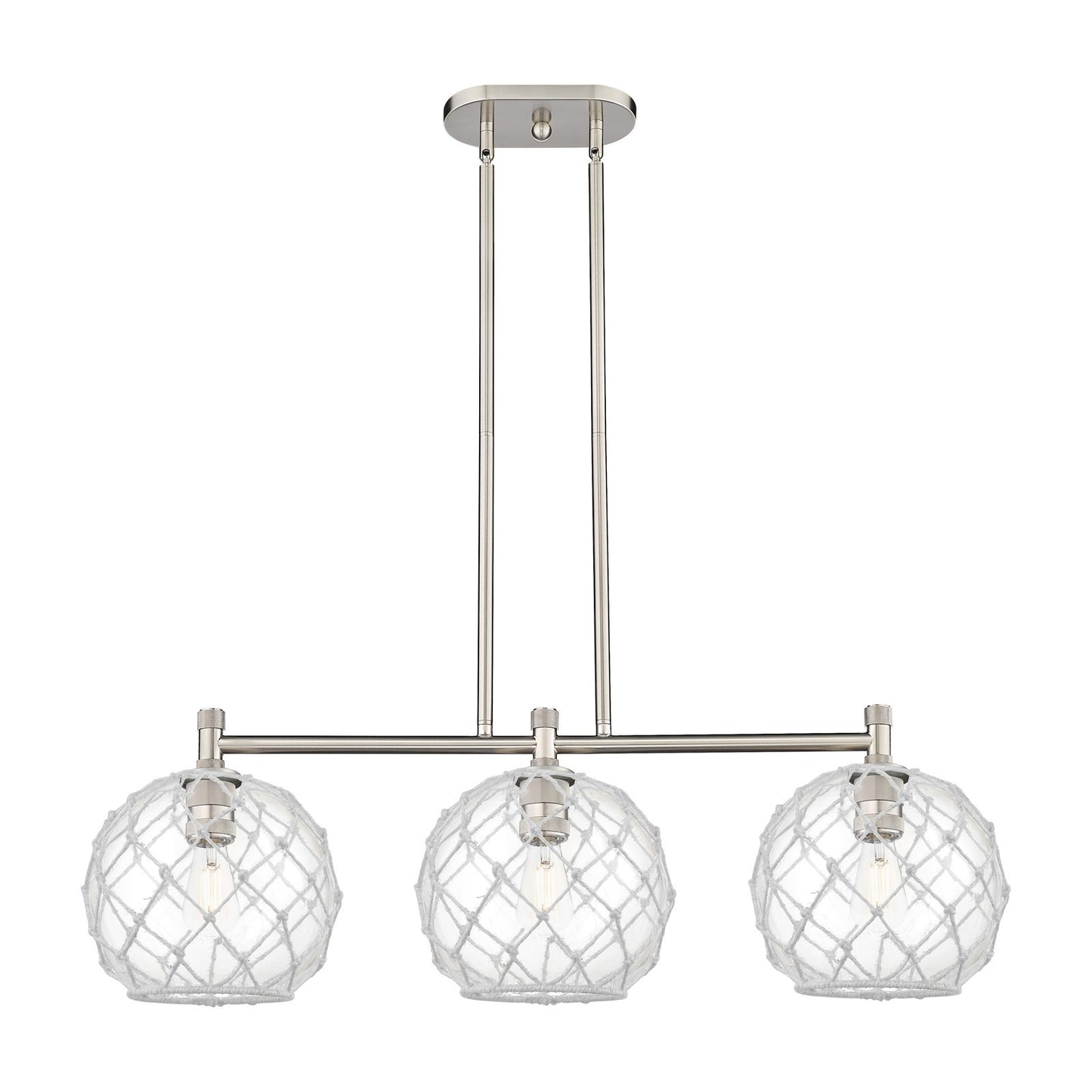 Innovations Farmhouse Rope 37in 3-Light Island Light | Industrial Satin Nickel and Clear Glass White Rope | Kitchen | Model 434-3I-SN-G122-10RW