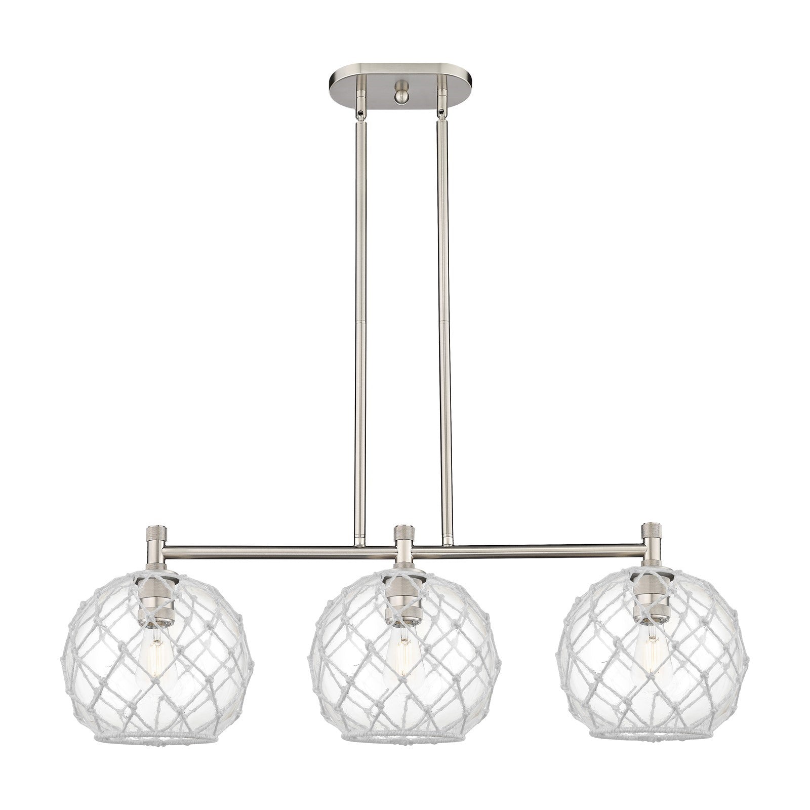 Innovations Farmhouse Rope 37in 3-Light Island Light | Industrial Satin Nickel and Clear Glass White Rope | Kitchen | Model 434-3I-SN-G122-10RW
