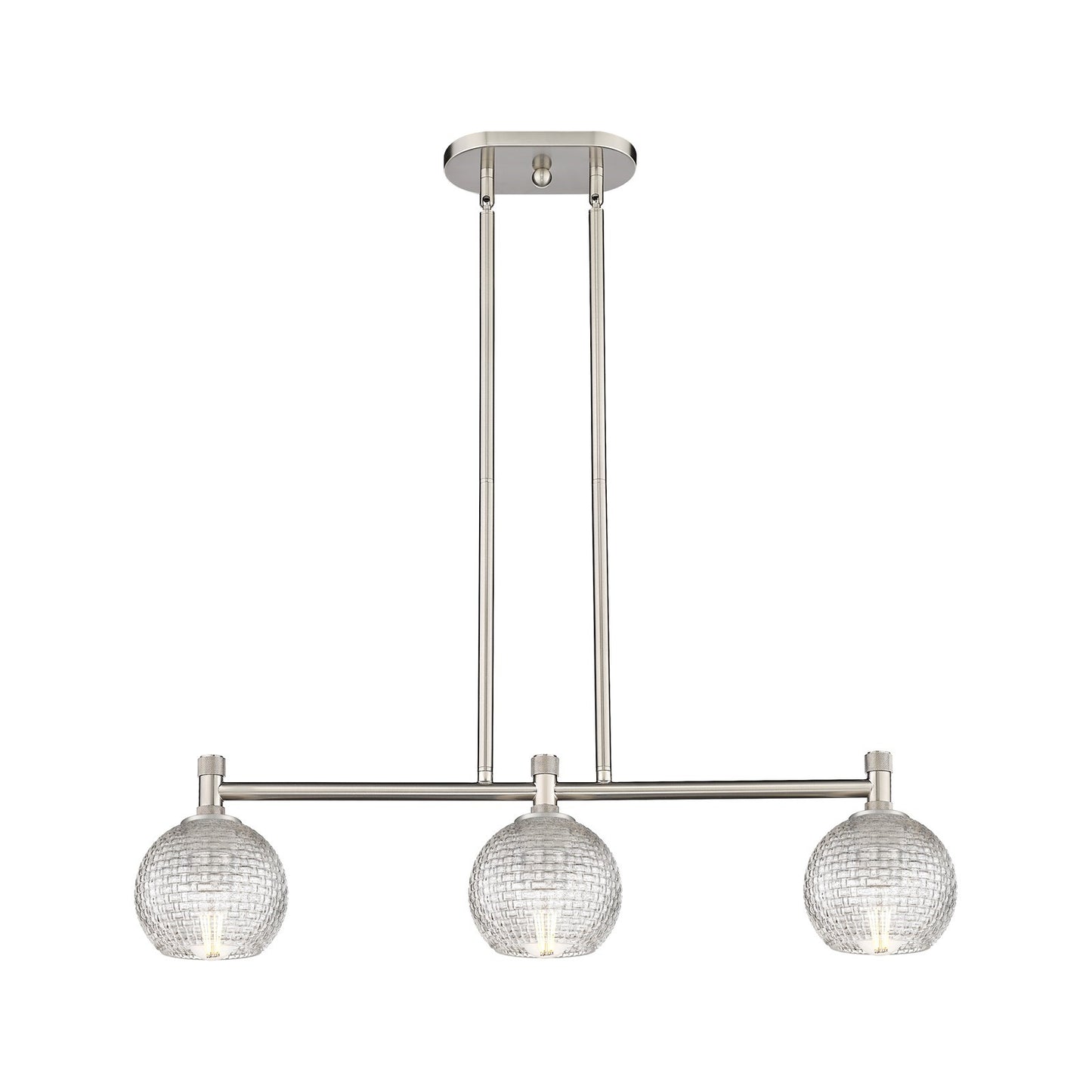 Innovations Athens 33in 3-Light Island Light | Industrial Satin Nickel and Clear Basket Weave Glass | Kitchen Island | Model 434-3I-SN-G122C-6CL