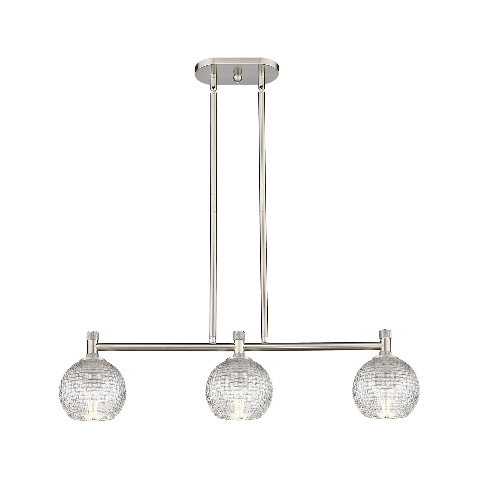 Innovations Athens 33in 3-Light Island Light | Industrial Satin Nickel and Clear Basket Weave Glass | Kitchen Island | Model 434-3I-SN-G122C-6CL