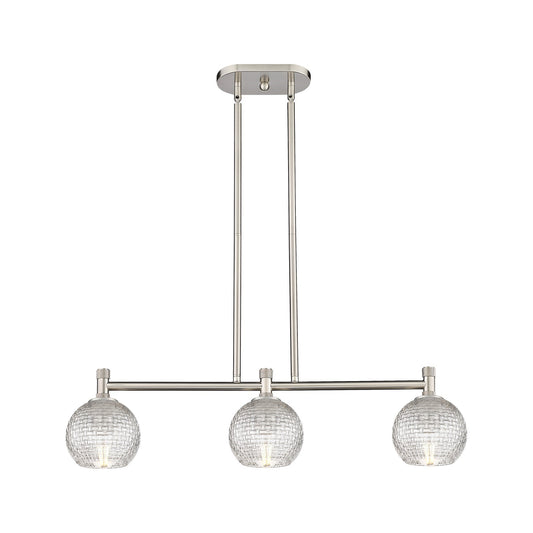 Innovations Athens 33in 3-Light Island Light | Industrial Satin Nickel and Clear Basket Weave Glass | Kitchen Island | Model 434-3I-SN-G122C-6CL