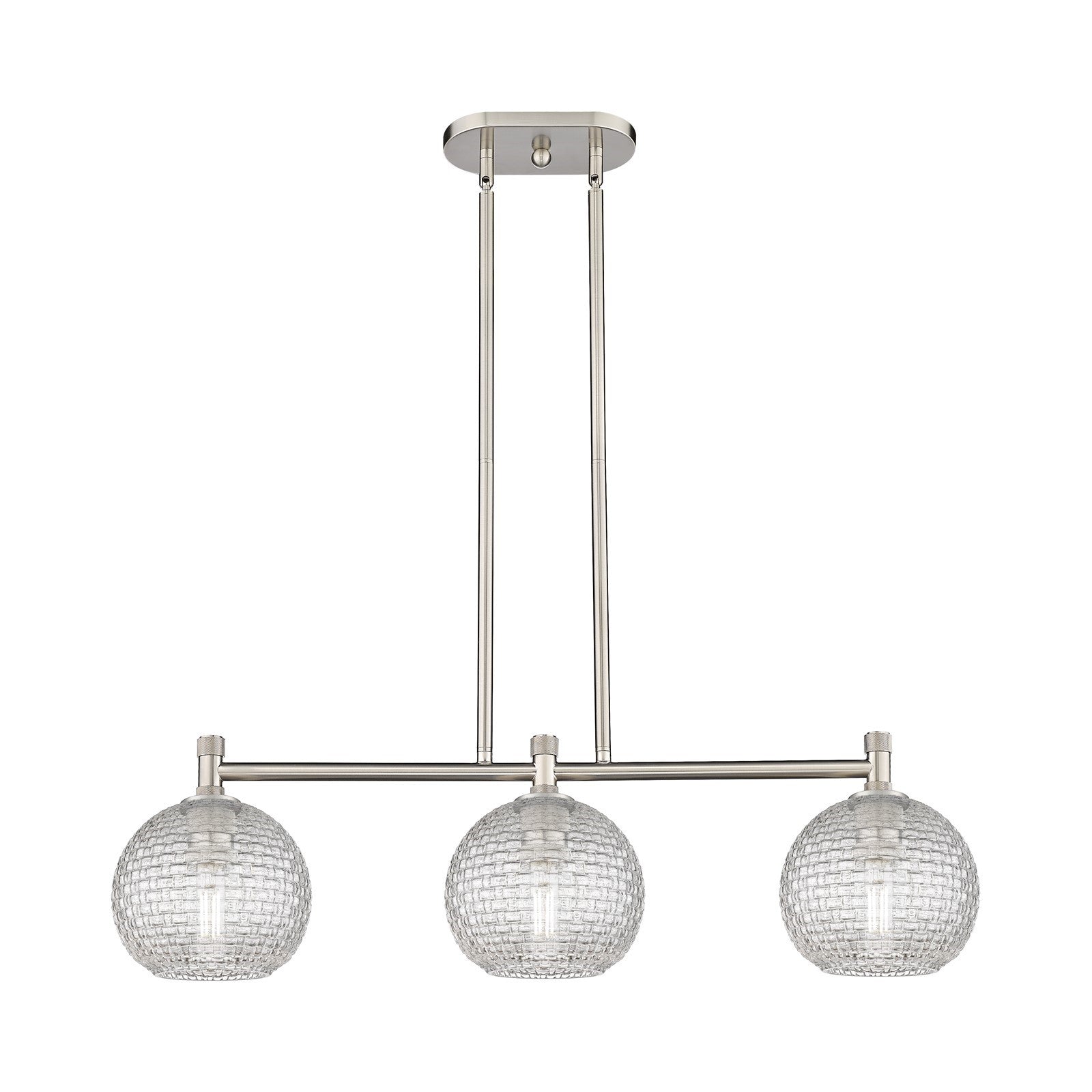 Innovations Athens 35in 3-Light Island Light | Industrial Satin Nickel and Clear Basket Weave Glass | Kitchen Island | Model 434-3I-SN-G122C-8CL