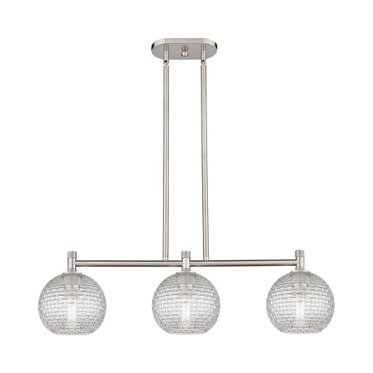 Innovations Athens 35in 3-Light Island Light | Industrial Satin Nickel and Clear Basket Weave Glass | Kitchen Island | Model 434-3I-SN-G122C-8CL