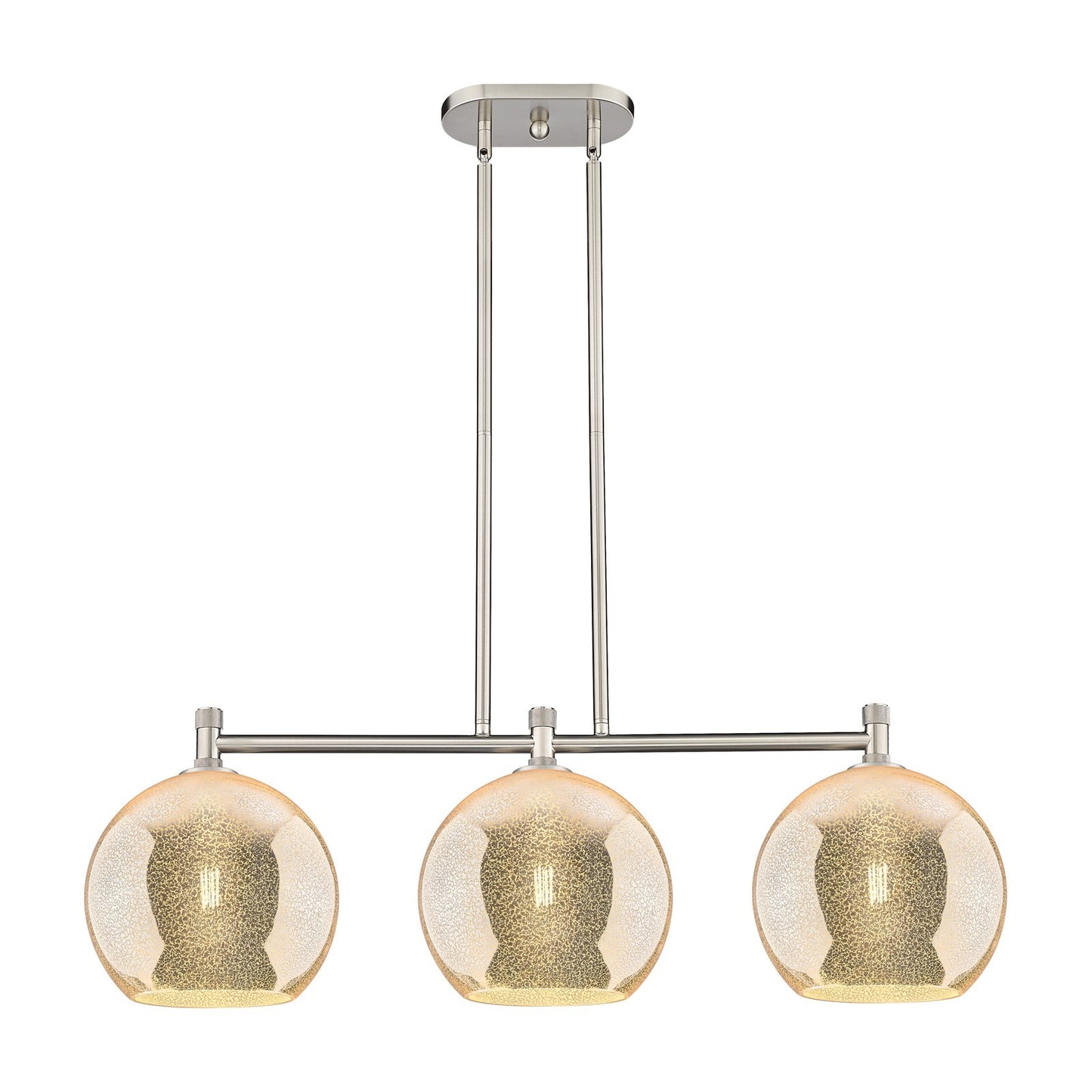 Innovations Athens 37in 3-Light Island Light | Industrial Satin Nickel and Mercury Glass | Kitchen Island & Dining Room | Model 434-3I-SN-G128-10