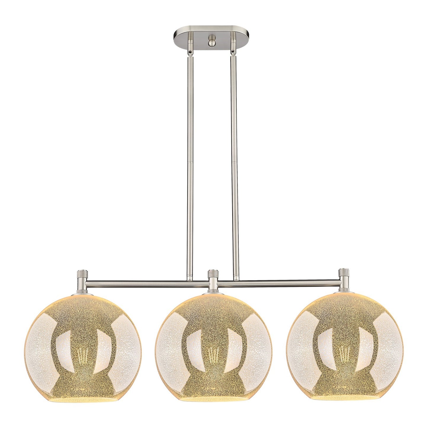 Innovations Athens 38in 3-Light Island Light | Industrial Satin Nickel and Mercury Glass | Kitchen Island & Dining Room | Model 434-3I-SN-G128-12