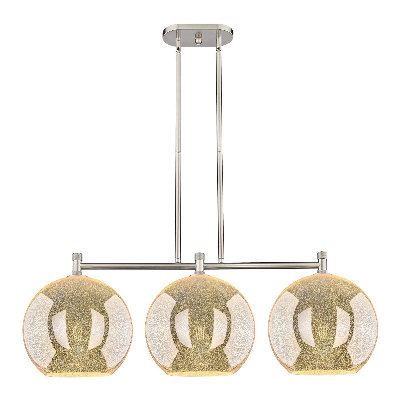 Innovations Athens 38in 3-Light Island Light | Industrial Satin Nickel and Mercury Glass | Kitchen Island & Dining Room | Model 434-3I-SN-G128-12