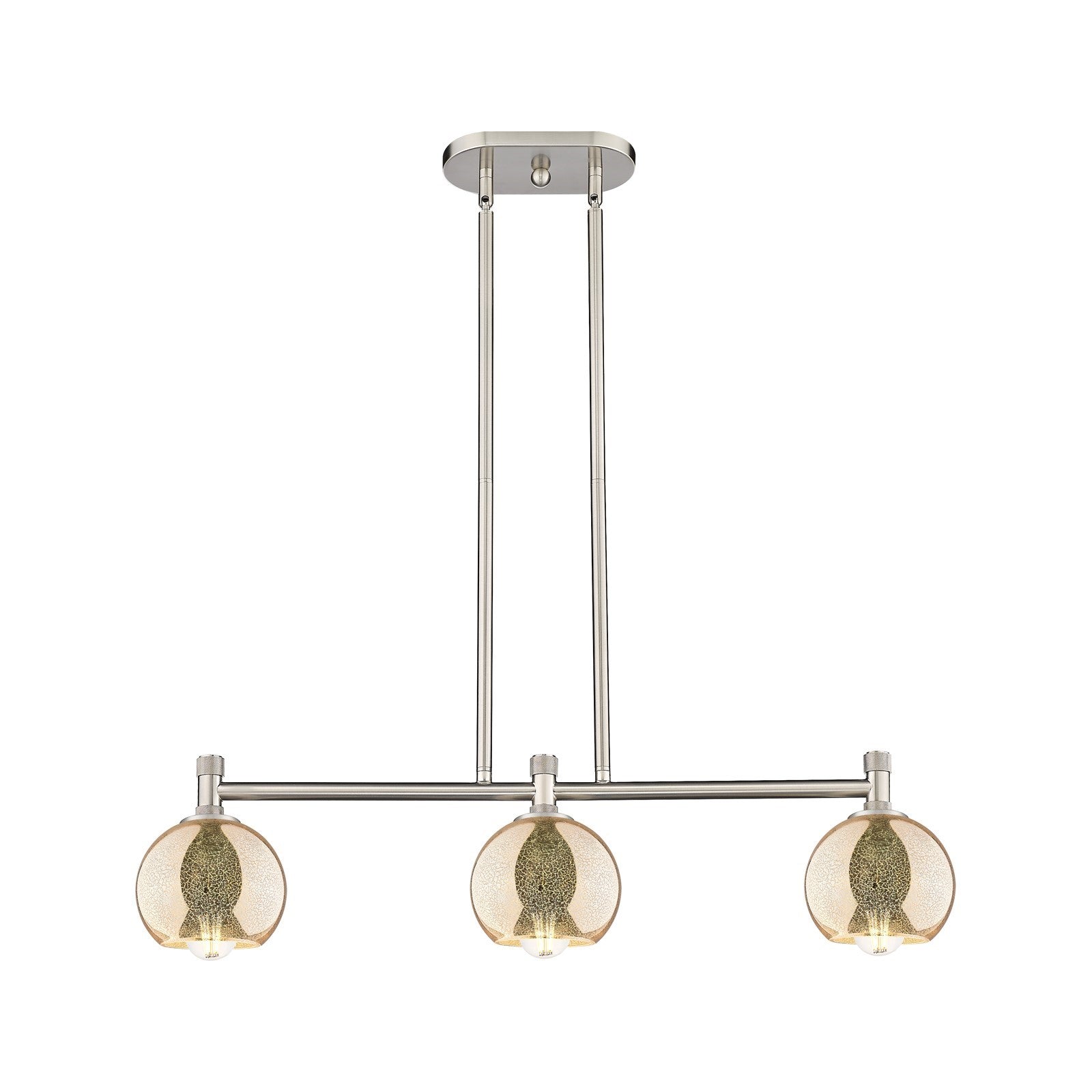 Innovations Athens 32in 3-Light Island Light | Industrial Satin Nickel and Mercury Glass | Kitchen Island & Dining Room | Model 434-3I-SN-G128-6