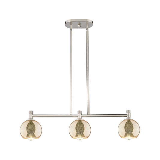 Innovations Athens 32in 3-Light Island Light | Industrial Satin Nickel and Mercury Glass | Kitchen Island & Dining Room | Model 434-3I-SN-G128-6