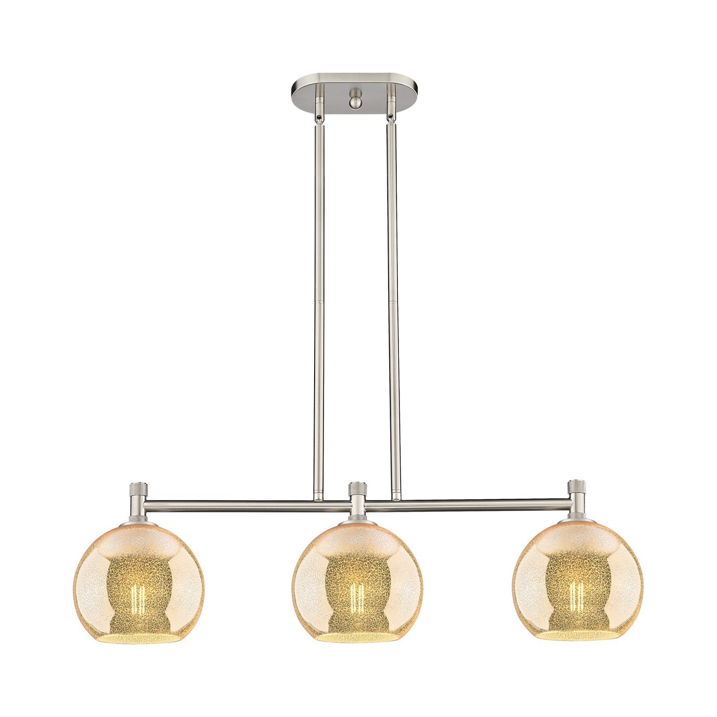 Innovations Athens 35in 3-Light Island Light | Industrial Satin Nickel and Mercury Glass | Kitchen Island & Dining Room | Model 434-3I-SN-G128-8