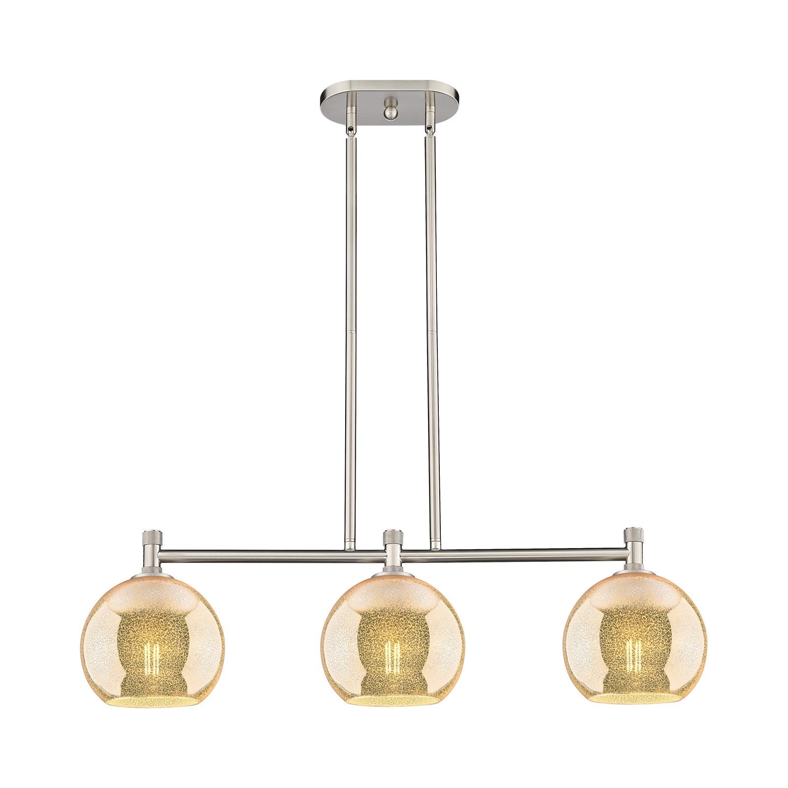 Innovations Athens 35in 3-Light Island Light | Industrial Satin Nickel and Mercury Glass | Kitchen Island & Dining Room | Model 434-3I-SN-G128-8