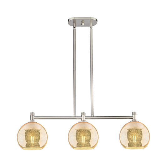 Innovations Athens 35in 3-Light Island Light | Industrial Satin Nickel and Mercury Glass | Kitchen Island & Dining Room | Model 434-3I-SN-G128-8