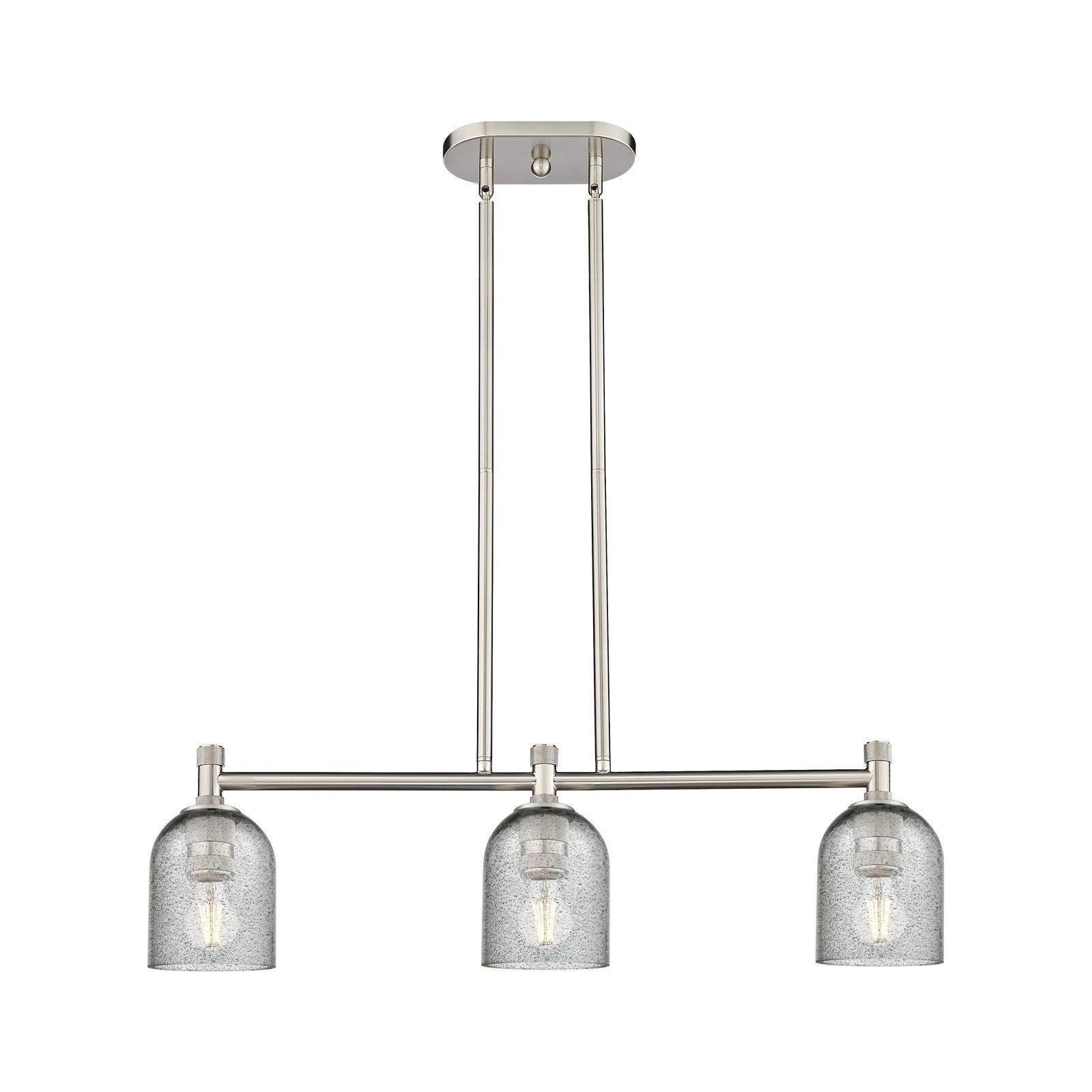 Innovations Caledonia 32in 3-Light Island Light | Industrial Satin Nickel and Charcoal Glass | Kitchen Island & Dining Room | Model 434-3I-SN-G257