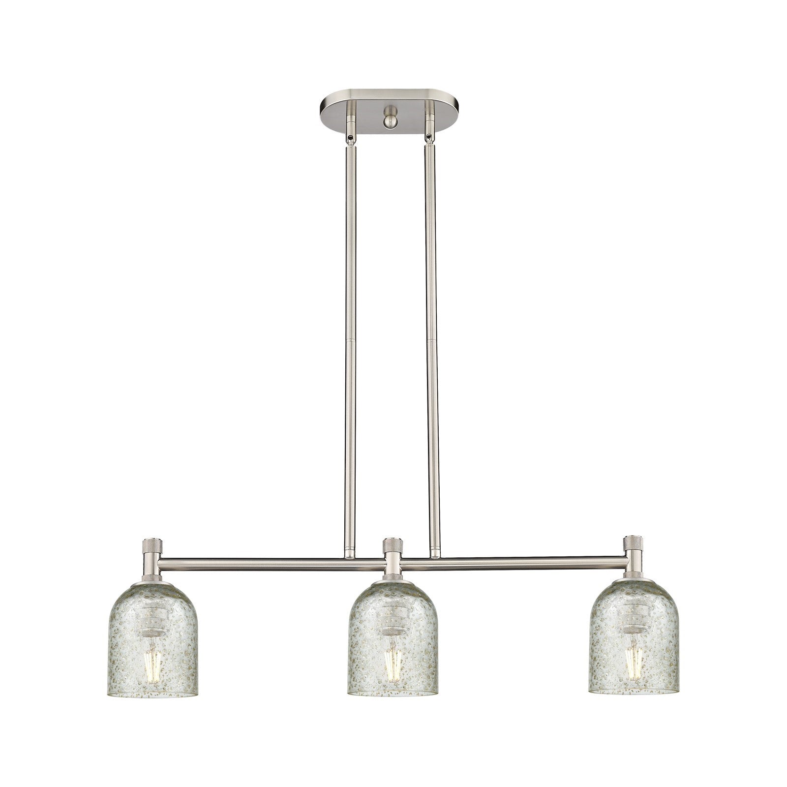 Innovations Caledonia 32in 3-Light Island Light | Industrial Satin Nickel and Mica Glass | Kitchen Island & Dining Room | Model 434-3I-SN-G259