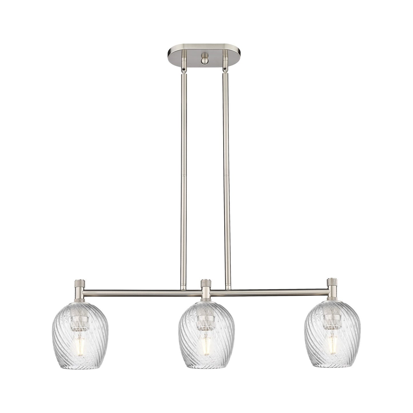 Innovations Salina 32.75in 3-Light Island Light | Industrial Satin Nickel and Clear Spiral Fluted Glass | Kitchen Island | Model 434-3I-SN-G292