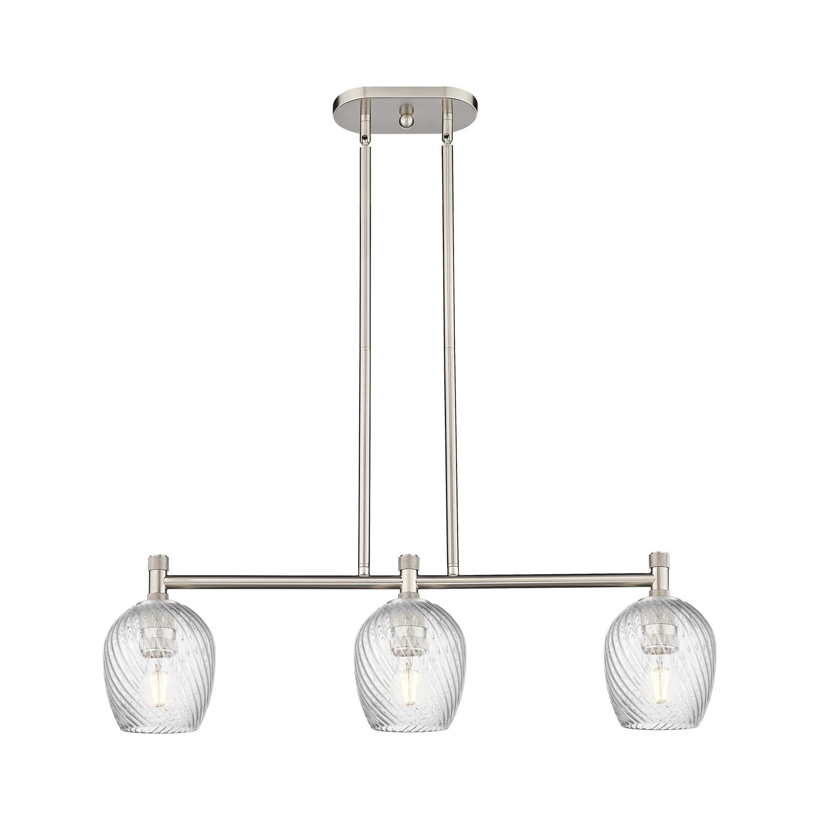 Innovations Salina 32.75in 3-Light Island Light | Industrial Satin Nickel and Clear Spiral Fluted Glass | Kitchen Island | Model 434-3I-SN-G292