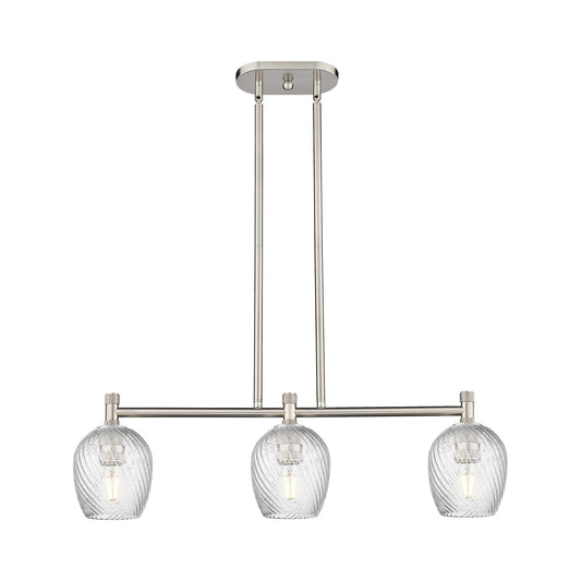 Innovations Salina 32.75in 3-Light Island Light | Industrial Satin Nickel and Clear Spiral Fluted Glass | Kitchen Island | Model 434-3I-SN-G292