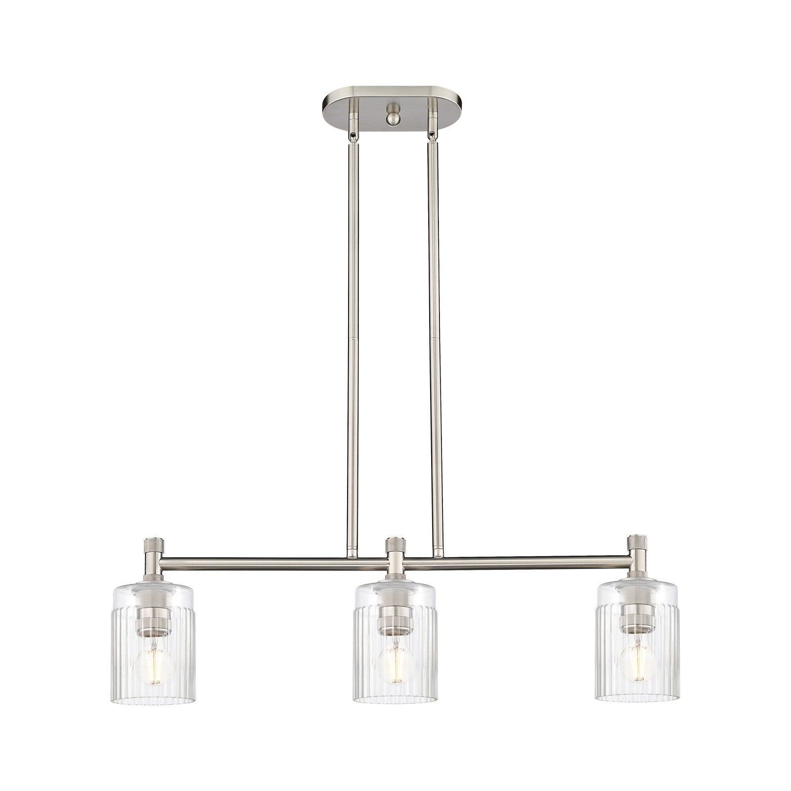 Innovations Hadley 31.5in 3-Light Island Light | Industrial Satin Nickel and Clear Ribbed Glass | Kitchen Island & Dining Room | Model 434-3I-SN-G342