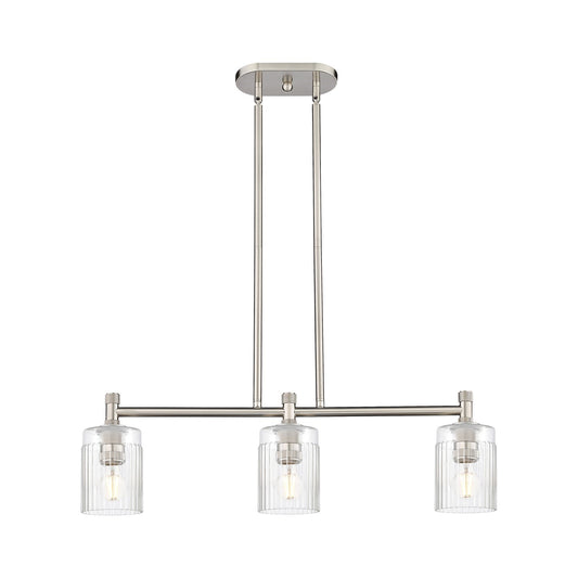 Innovations Hadley 31.5in 3-Light Island Light | Industrial Satin Nickel and Clear Ribbed Glass | Kitchen Island & Dining Room | Model 434-3I-SN-G342