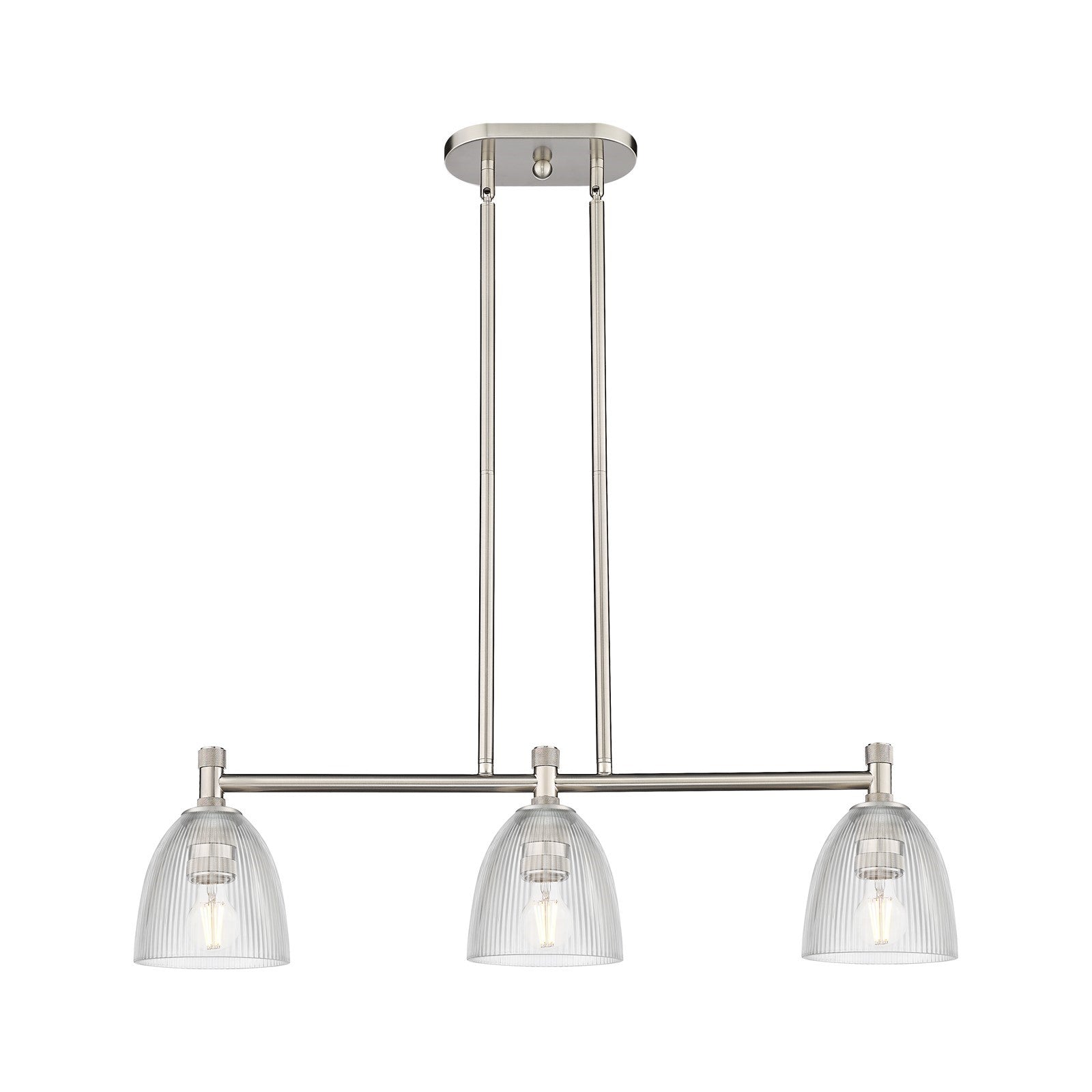 Innovations Castile 33in 3-Light Island Light | Industrial Satin Nickel and Clear Glass | Kitchen Island & Dining Room | Model 434-3I-SN-G382