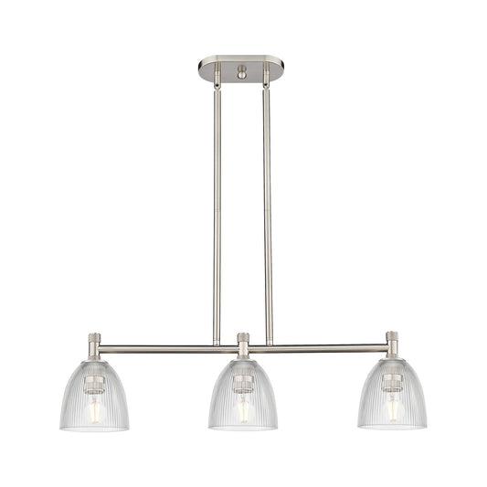 Innovations Castile 33in 3-Light Island Light | Industrial Satin Nickel and Clear Glass | Kitchen Island & Dining Room | Model 434-3I-SN-G382