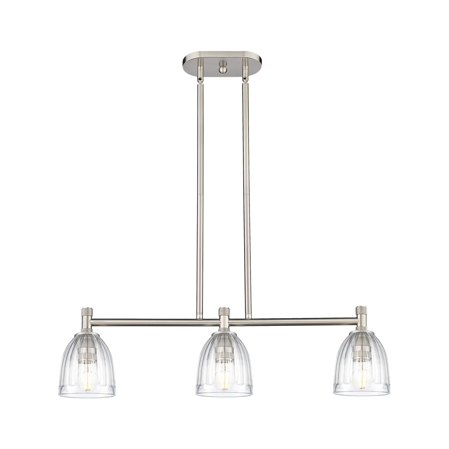 Innovations Brookfield 33in 3-Light Island Light | Industrial Satin Nickel and Clear Glass | Kitchen Island & Dining Room | Model 434-3I-SN-G442