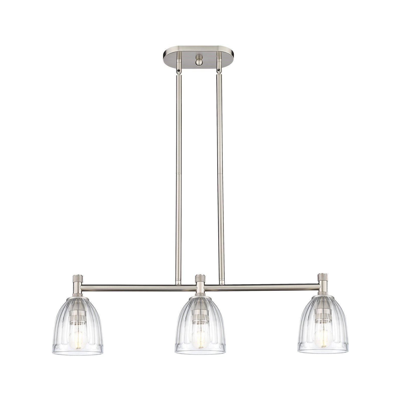 Innovations Brookfield 33in 3-Light Island Light | Industrial Satin Nickel and Clear Glass | Kitchen Island & Dining Room | Model 434-3I-SN-G442