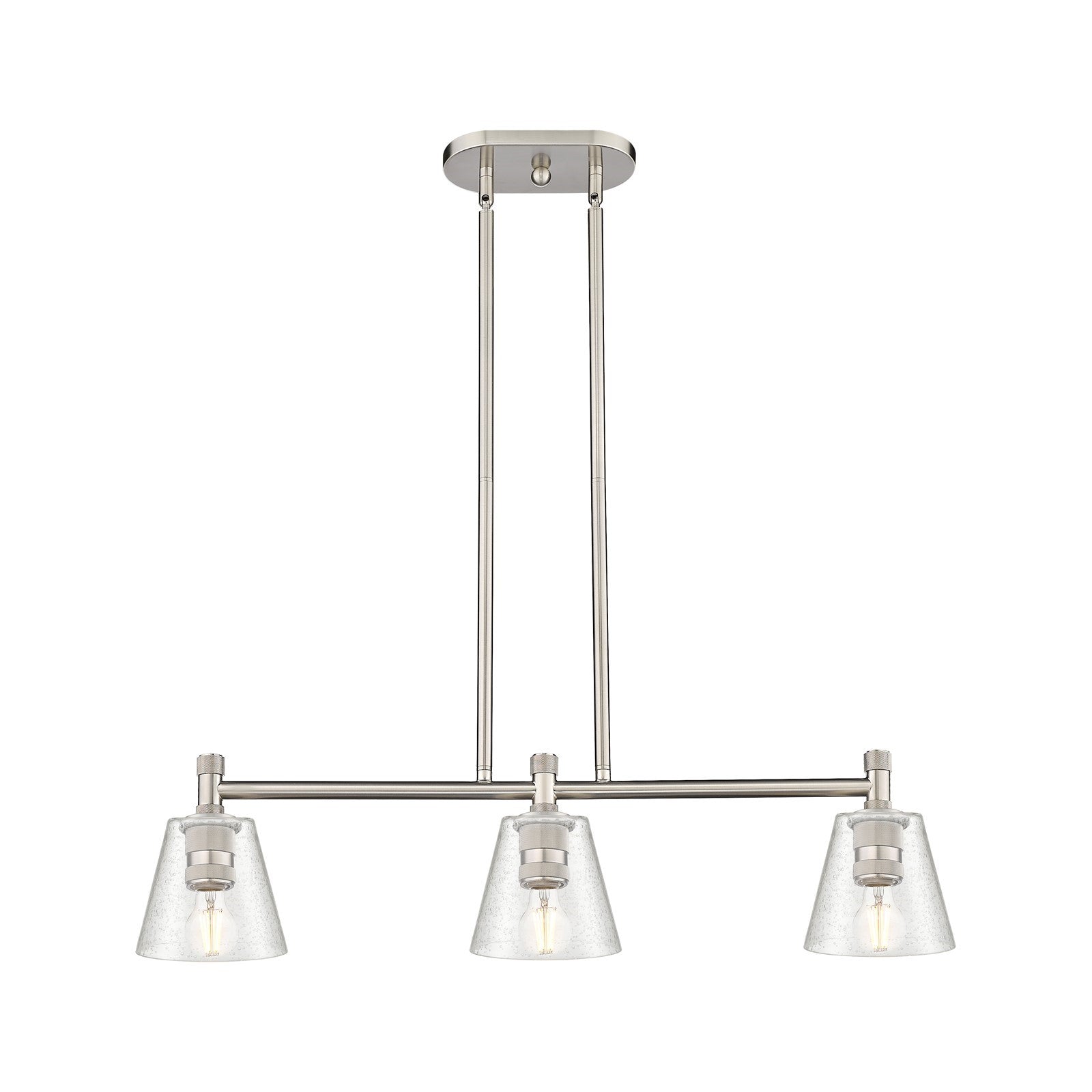 Innovations Caton 33in 3-Light Island Light | Industrial Satin Nickel and Frosted Glass | Kitchen Island & Dining Room | Model 434-3I-SN-G454