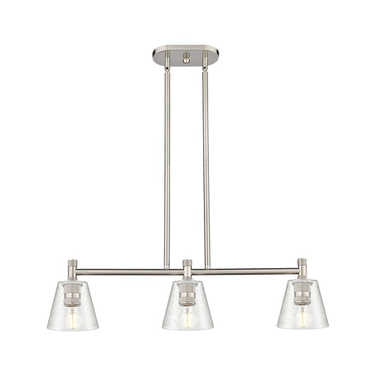 Innovations Caton 33in 3-Light Island Light | Industrial Satin Nickel and Frosted Glass | Kitchen Island & Dining Room | Model 434-3I-SN-G454