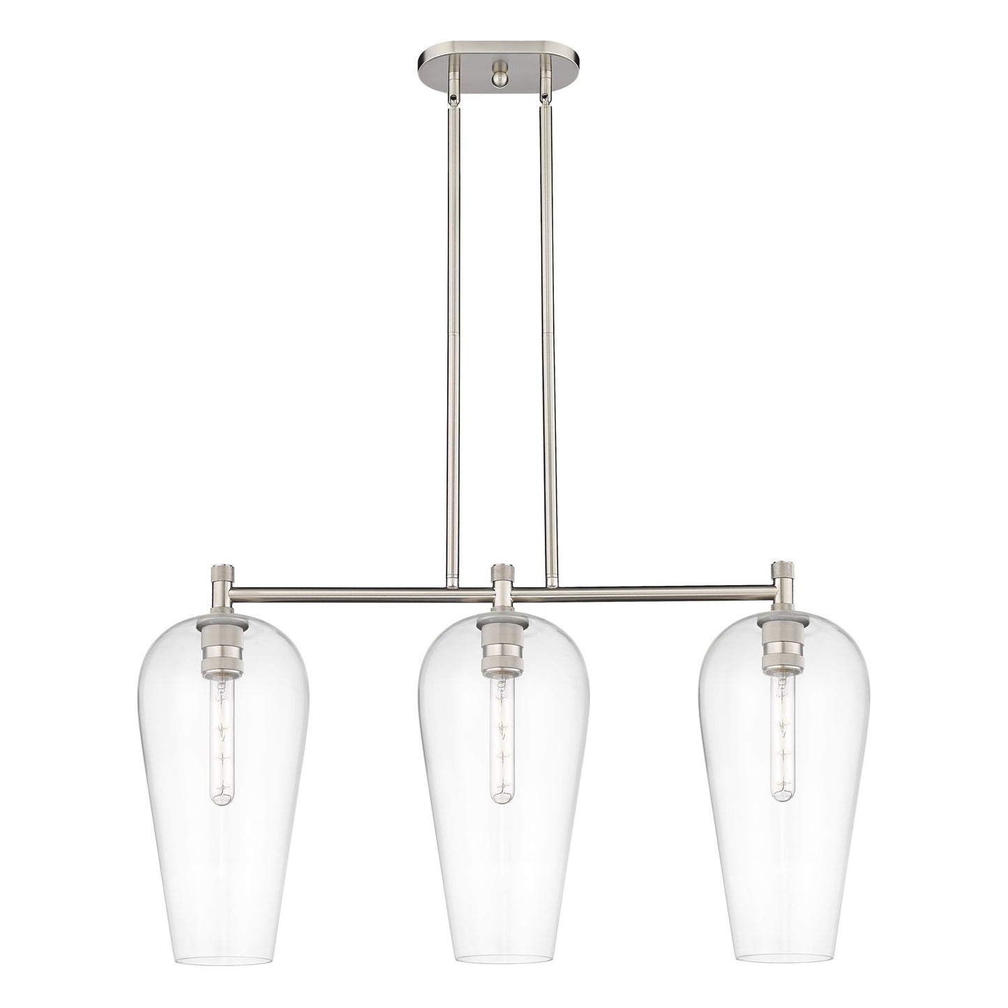 Innovations Chelsea 35in 3-Light Island Light | Industrial Satin Nickel and Clear Glass | Kitchen Island & Dining Room | Model 434-3I-SN-G456-8CL