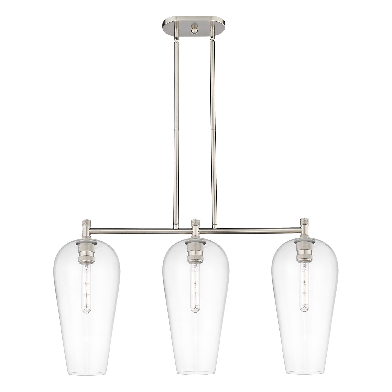 Innovations Chelsea 35in 3-Light Island Light | Industrial Satin Nickel and Clear Glass | Kitchen Island & Dining Room | Model 434-3I-SN-G456-8CL