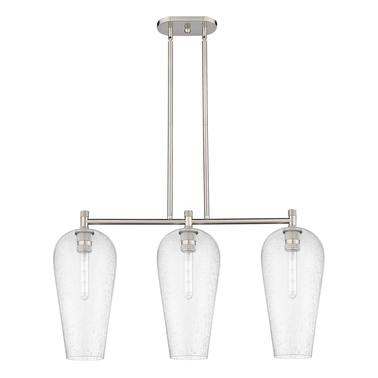 Innovations Chelsea 35in 3-Light Island Light | Industrial Satin Nickel and Seedy Glass | Kitchen Island & Dining Room | Model 434-3I-SN-G456-8SDY