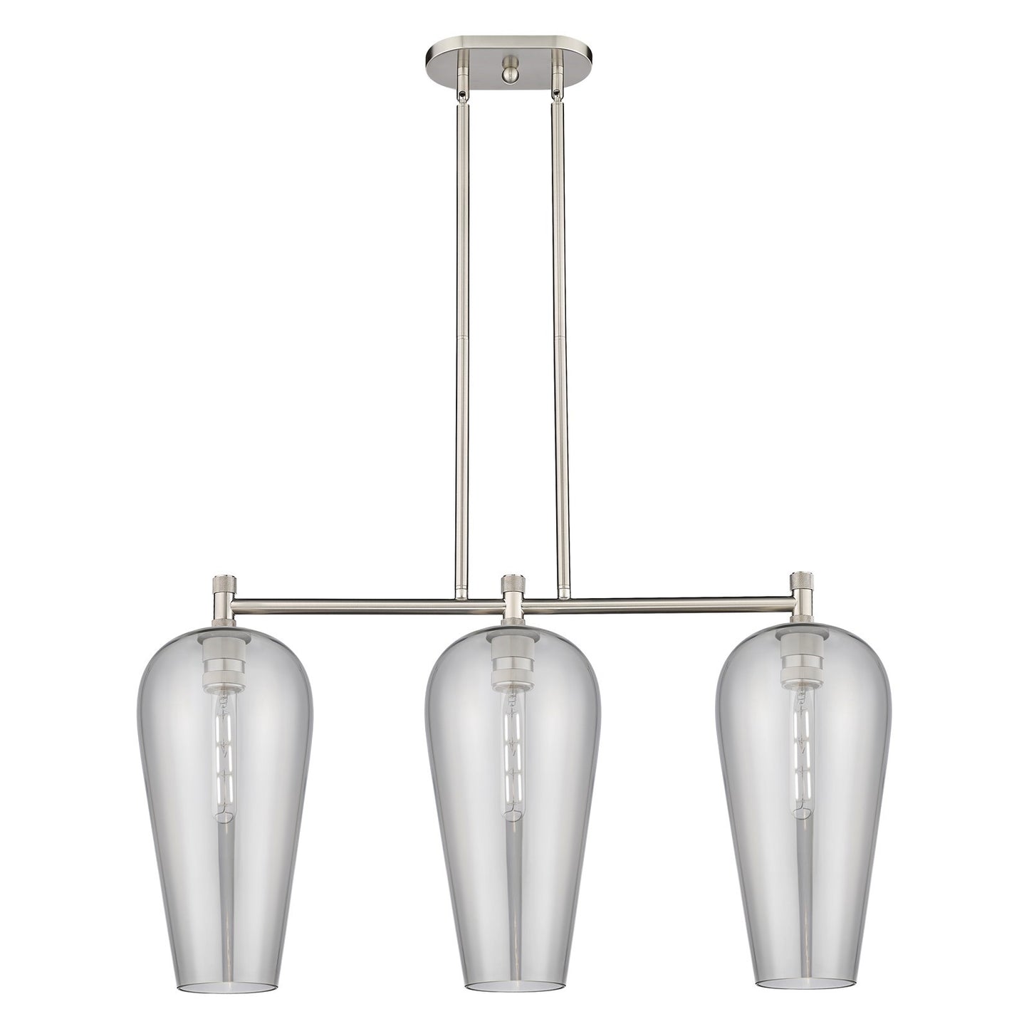 Innovations Chelsea 35in 3-Light Island Light | Industrial Satin Nickel and Light Smoke Glass | Kitchen Island & Dining | Model 434-3I-SN-G456-8SM