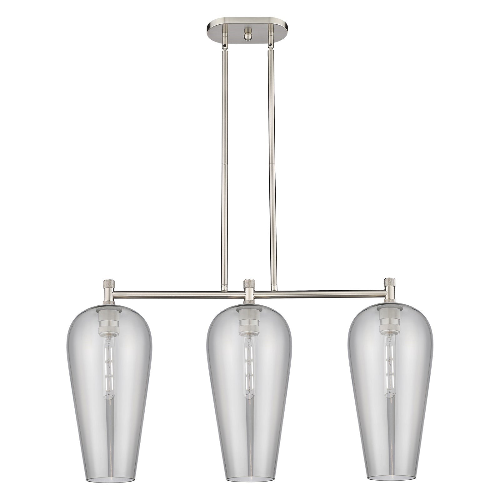 Innovations Chelsea 35in 3-Light Island Light | Industrial Satin Nickel and Light Smoke Glass | Kitchen Island & Dining | Model 434-3I-SN-G456-8SM