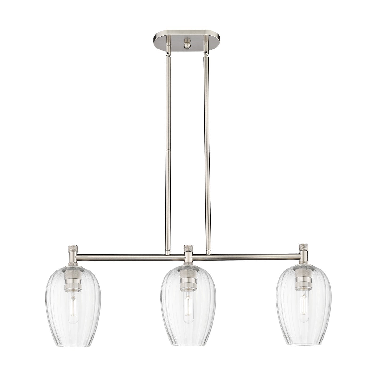 Innovations Preston Flute 33in 3-Light Island Light | Industrial Satin Nickel and Clear Glass | Kitchen Island & Dining | Model 434-3I-SN-G457-6CL