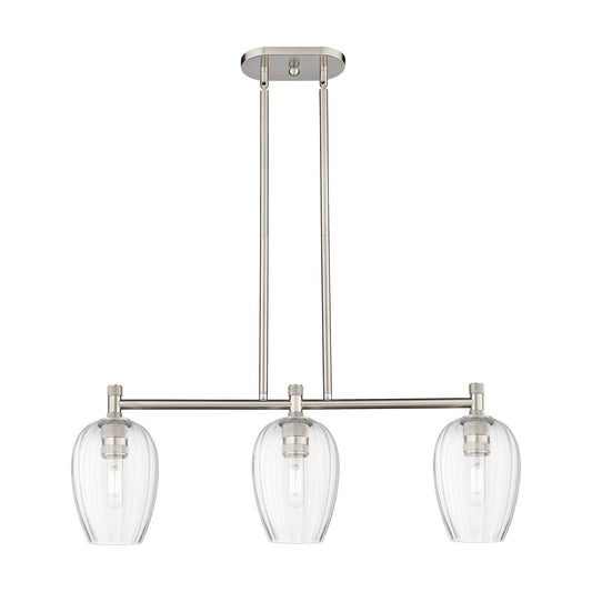 Innovations Preston Flute 33in 3-Light Island Light | Industrial Satin Nickel and Clear Glass | Kitchen Island & Dining | Model 434-3I-SN-G457-6CL