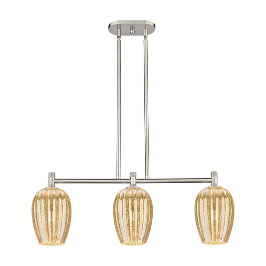 Innovations Preston Flute 33in 3-Light Island Light | Industrial Satin Nickel and Mercury Glass | Kitchen Island & Dining | Model 434-3I-SN-G457-6ME