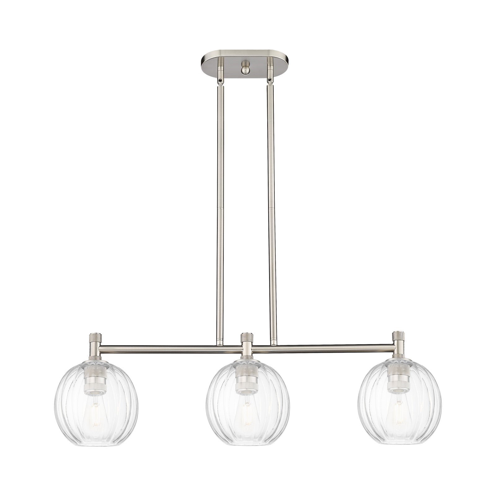 Innovations Preston Globe 34in 3-Light Island Light | Industrial Satin Nickel and Clear Glass | Kitchen Island & Dining | Model 434-3I-SN-G458-7CL