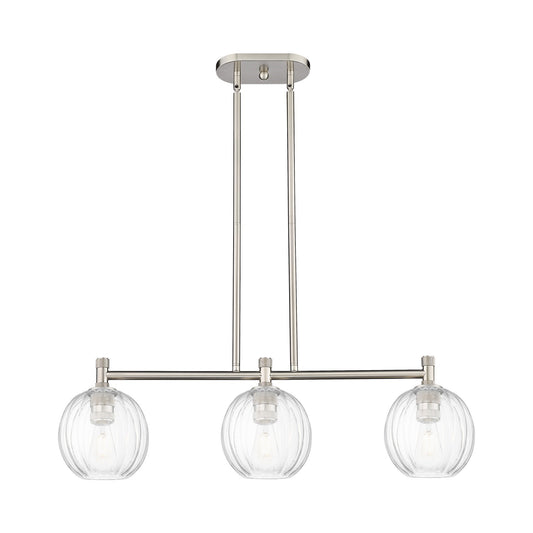 Innovations Preston Globe 34in 3-Light Island Light | Industrial Satin Nickel and Clear Glass | Kitchen Island & Dining | Model 434-3I-SN-G458-7CL
