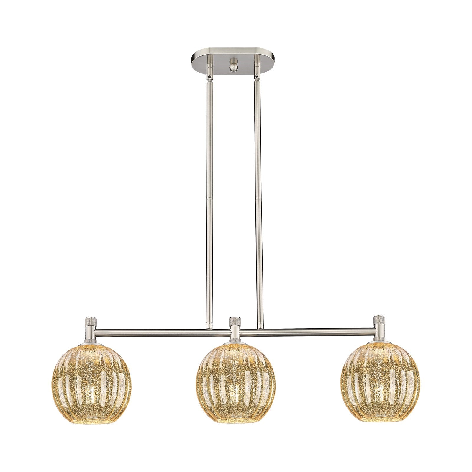 Innovations Preston Globe 34in 3-Light Island Light | Industrial Satin Nickel and Mercury Glass | Kitchen Island & Dining | Model 434-3I-SN-G458-7ME