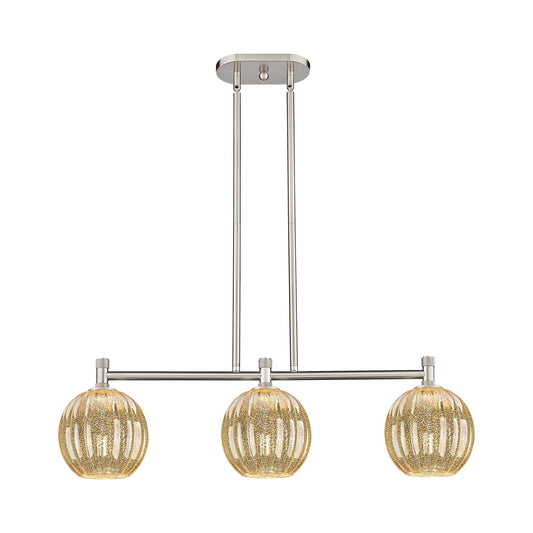 Innovations Preston Globe 34in 3-Light Island Light | Industrial Satin Nickel and Mercury Glass | Kitchen Island & Dining | Model 434-3I-SN-G458-7ME