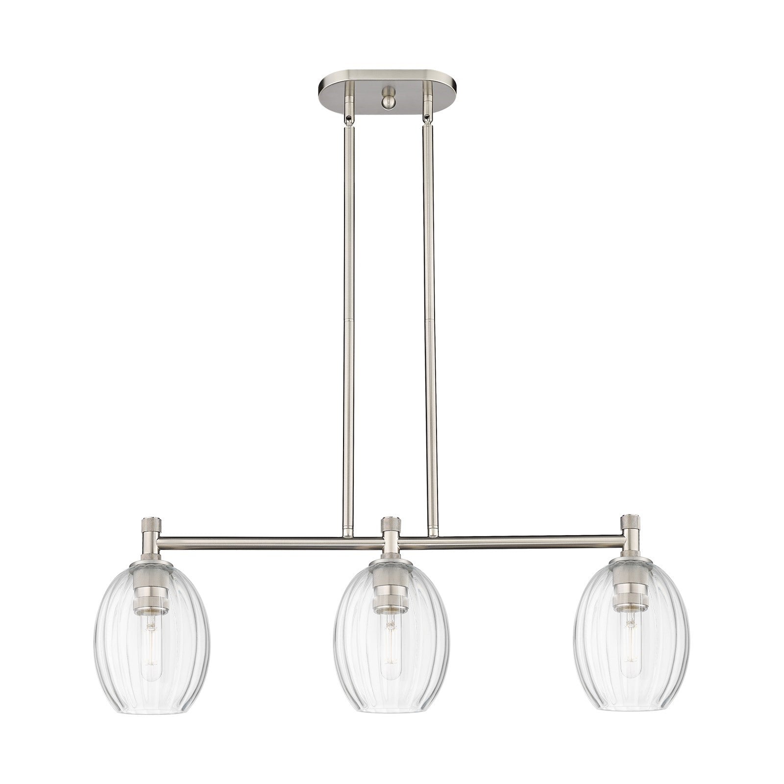 Innovations Preston Bulb 33in 3-Light Island Light | Industrial Satin Nickel and Clear Glass | Kitchen Island & Dining | Model 434-3I-SN-G459-6CL