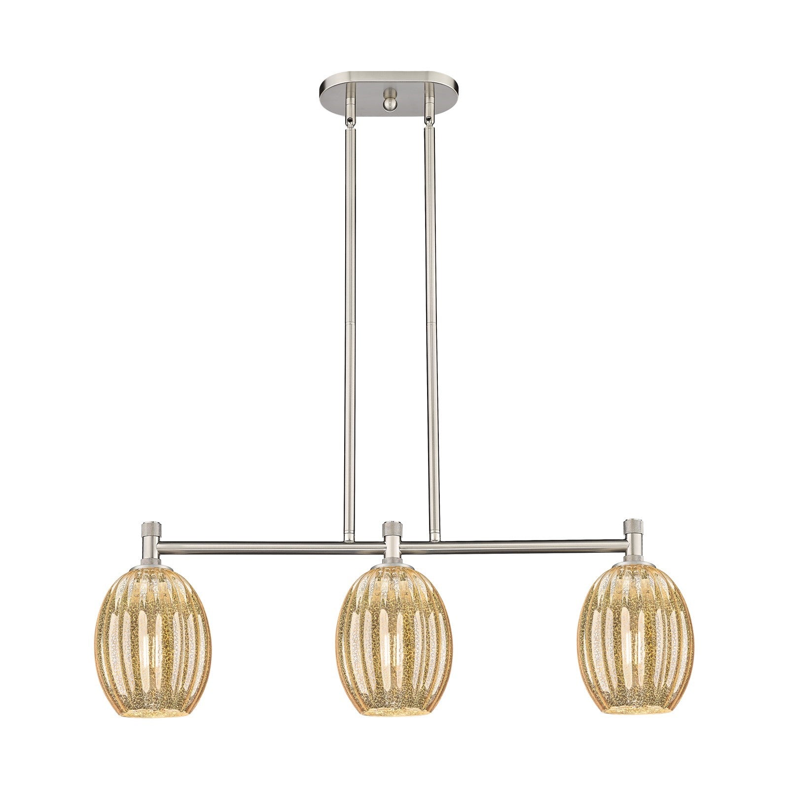 Innovations Preston Bulb 33in 3-Light Island Light | Industrial Satin Nickel and Mercury Glass | Kitchen Island & Dining | Model 434-3I-SN-G459-6ME