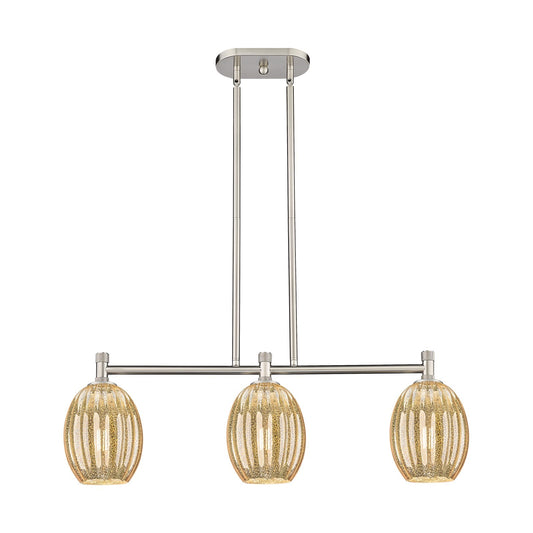 Innovations Preston Bulb 33in 3-Light Island Light | Industrial Satin Nickel and Mercury Glass | Kitchen Island & Dining | Model 434-3I-SN-G459-6ME