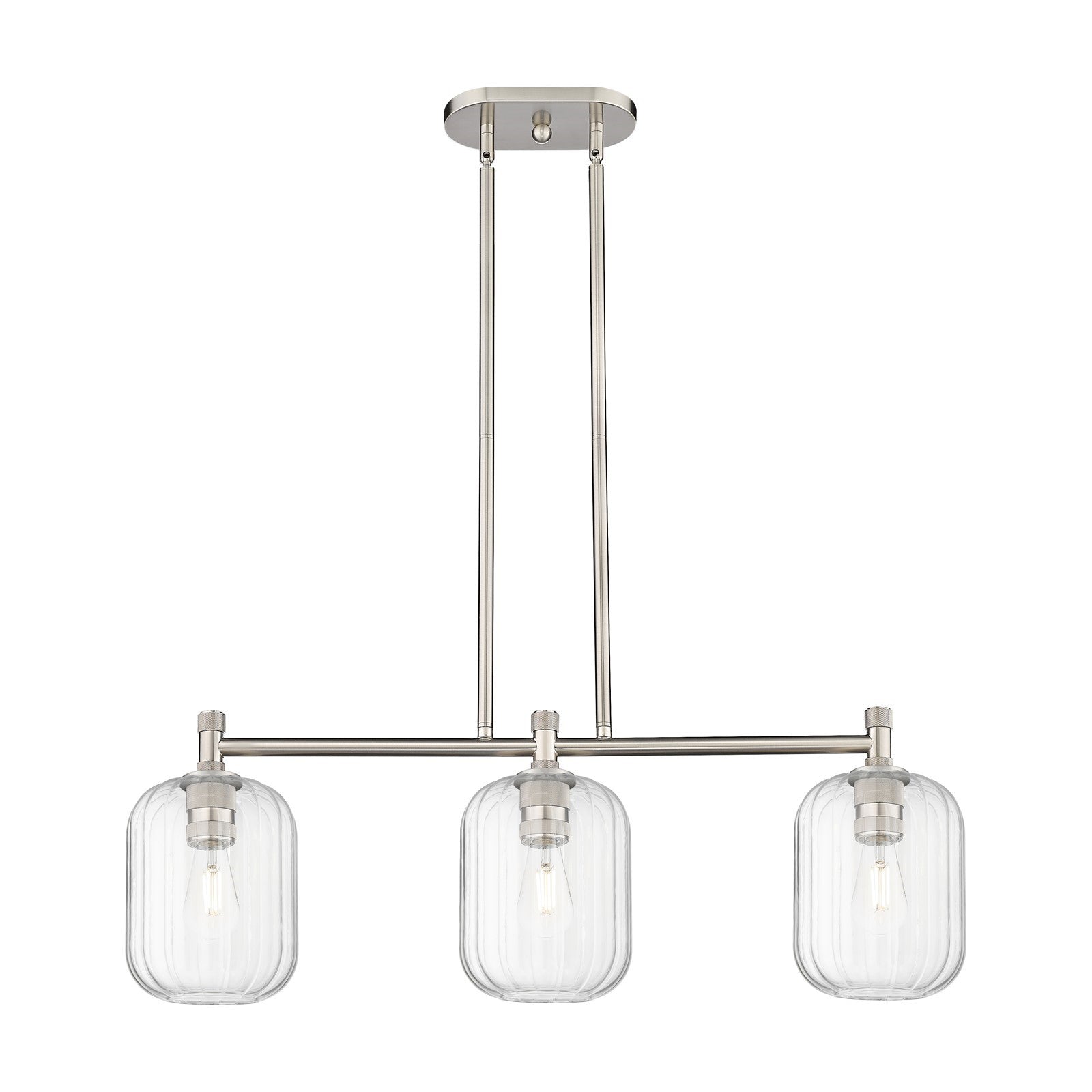 Innovations Preston Cylinder 33in 3-Light Island Light | Industrial Satin Nickel and Clear Glass | Kitchen Island & Dining | Model 434-3I-SN-G460-7CL