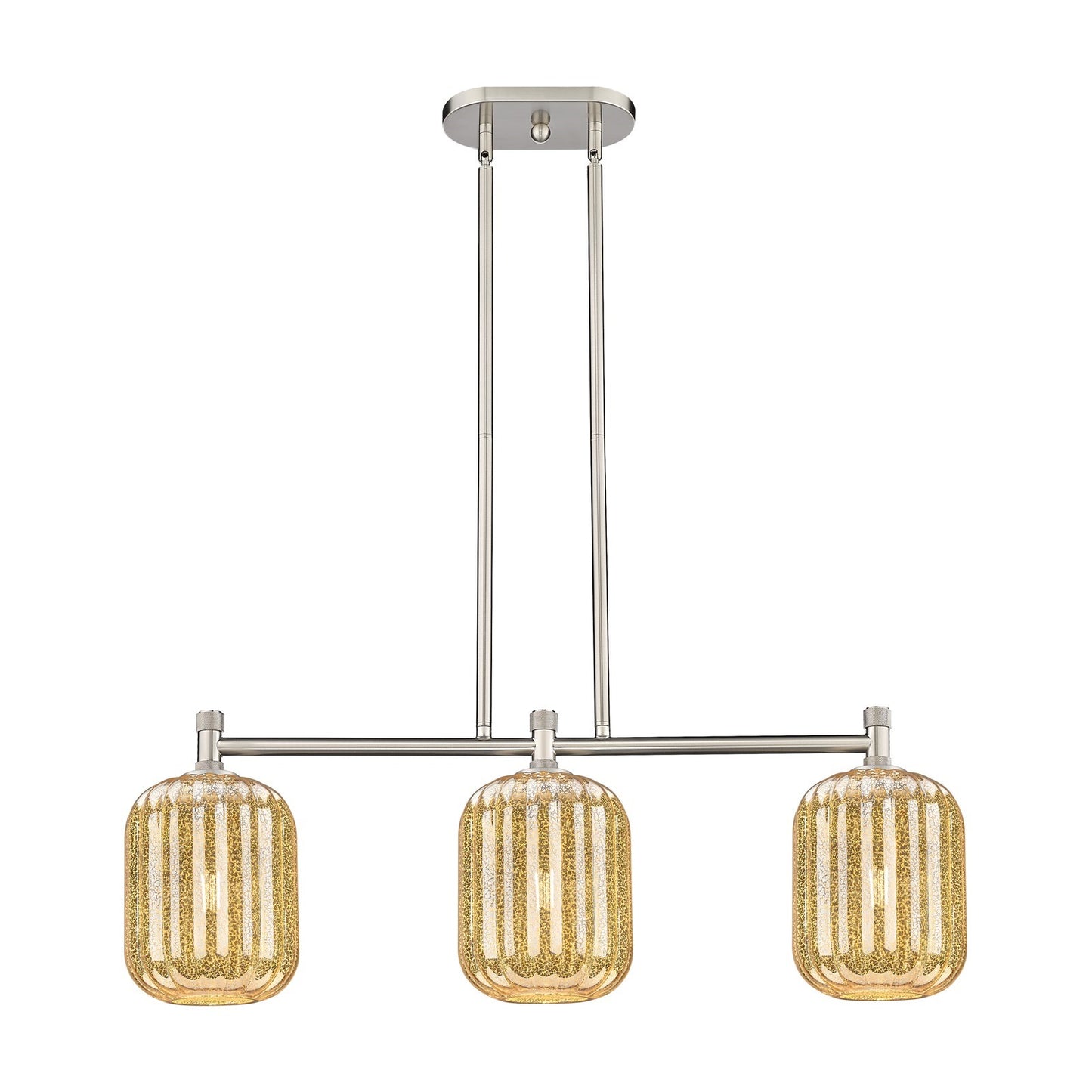 Innovations Preston Cylinder 33in 3-Light Island Light | Industrial Satin Nickel and Mercury Glass | Kitchen Island | Model 434-3I-SN-G460-7ME