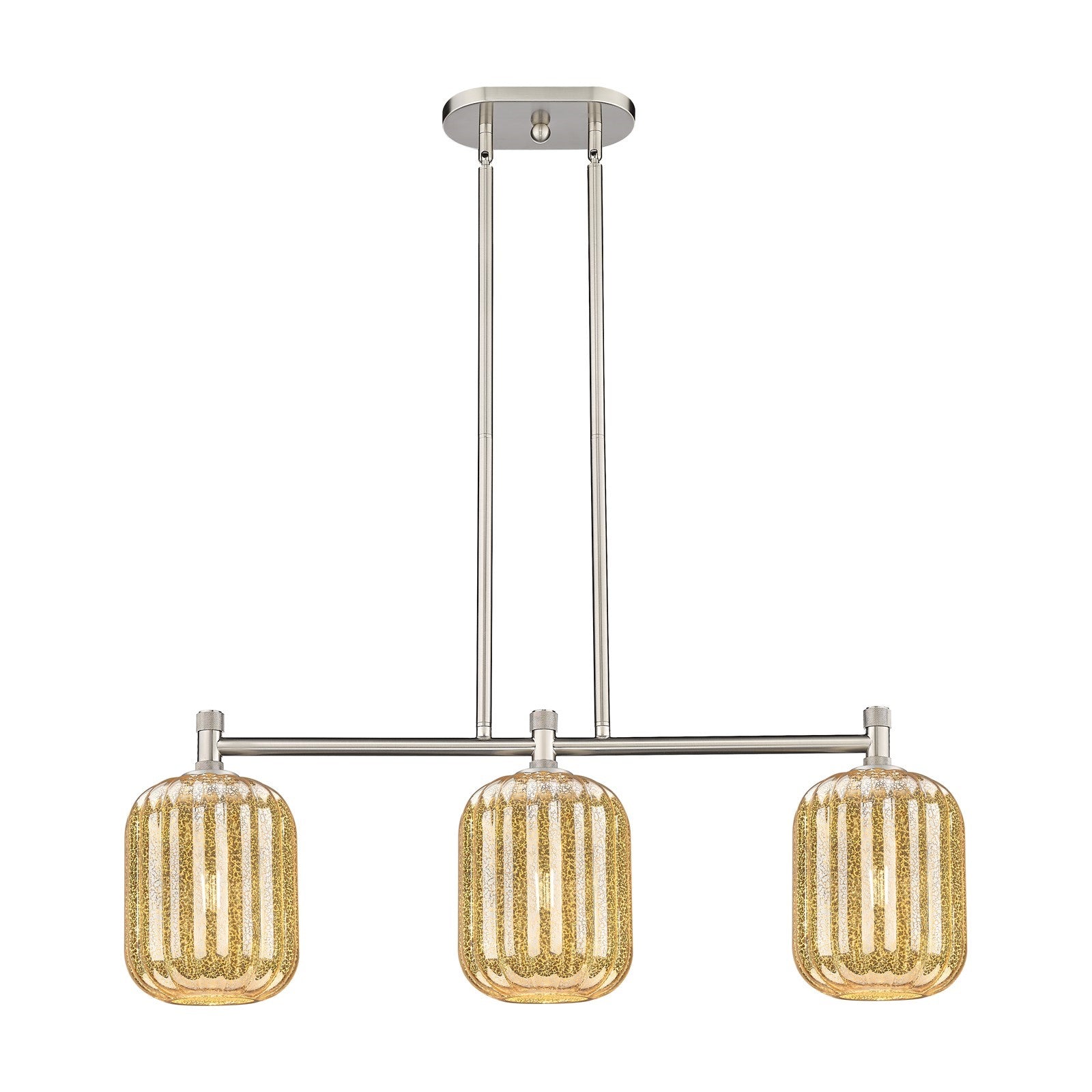 Innovations Preston Cylinder 33in 3-Light Island Light | Industrial Satin Nickel and Mercury Glass | Kitchen Island | Model 434-3I-SN-G460-7ME